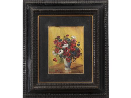 Zoli (XX secolo) Vaso con fiori 24x18 cm Olio su compensato