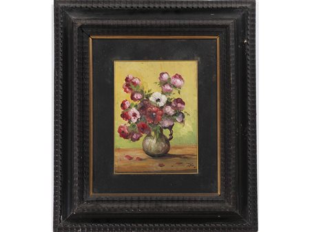 Zoli (XX secolo) Vaso con fiori 24x18 cm Olio su compensato