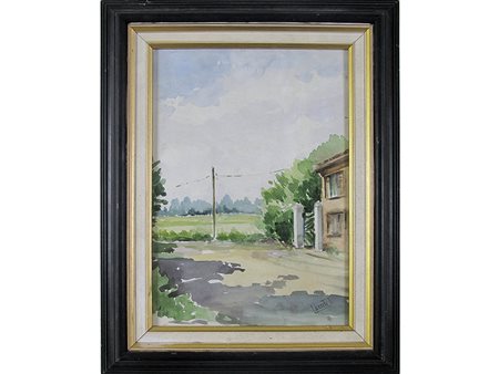 Tina Laccetti (1928-2007) Scorcio di campagna 34x24 cm Acquarello su carta
