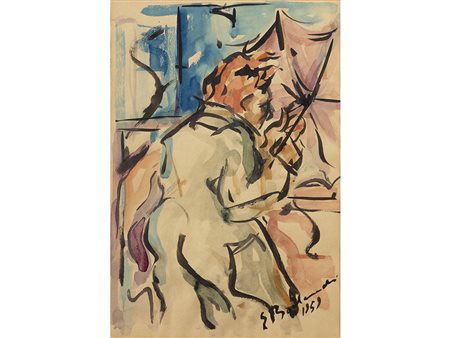 Firma illeggibile (XX secolo) Figura con ombrello 35x50 cm Acquarello su carta