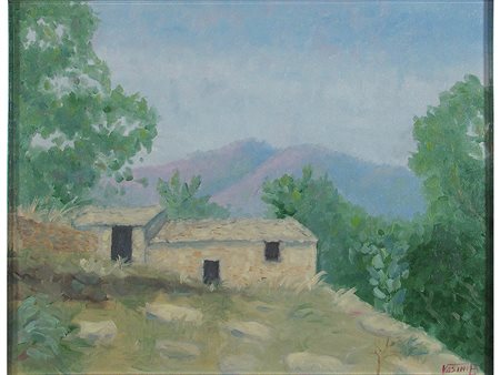 B.Vasini (XX secolo) Casolare di montagna 35x45 cm Olio su tela
