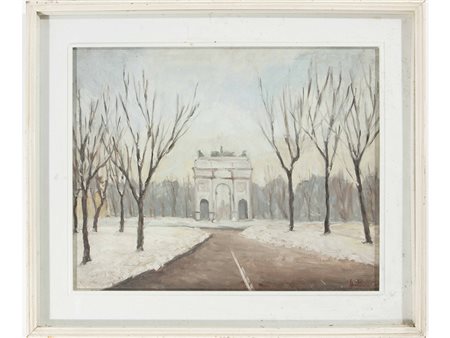 Valentino Spataro (1927) Nevicata a Milano 40x50 cm Olio su tela