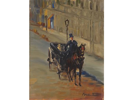 Guido Antonio Mantovani (1906-1988) Cocchiere 40x30 cm Olio su tela