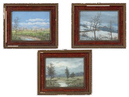 Cecconi G. (XX secolo) Tre stagioni 18x22 cm Tempera su carta