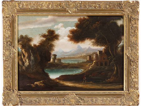 Anonimo (XX secolo) Paesaggio con figura 50x70 cm Olio su tela