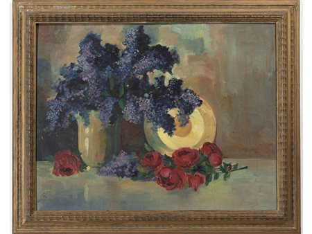 Firma illeggibile (XX secolo) Natura morta 53x68 cm Olio su compensato