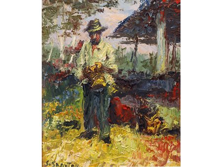 Salvatore Sportelli (XX Secolo) Contadino 35x29 cm Olio su faesite