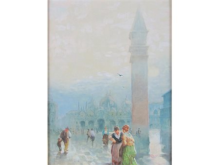 Rinaldo Guizzardi (1920) San Marco dopo la pioggia 40x30 cm Olio su tela
