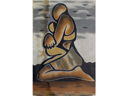 Anonimo (XX secolo) Maternità 47,5x30,5 cm Acrilico e sabbia su compensato