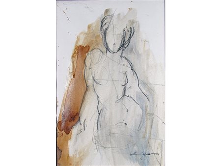 Firma illeggibile (XX secolo) Nudo 30x20 cm Tecnica mista su carta