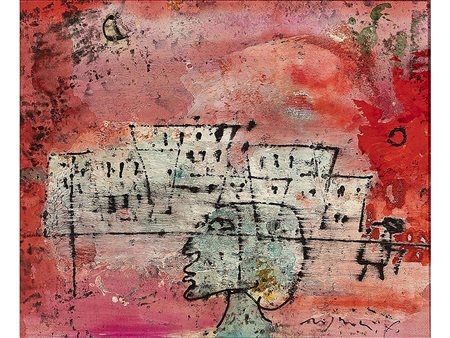 Franco Rognoni (1913-1999) Figura con paesaggio 33x41 cm Olio su tela