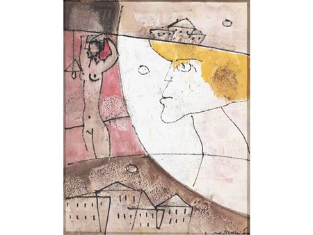 Franco Rognoni (1913-1999) Citta... 40x33 cm Tecnica mista su carta