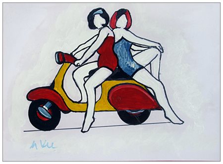 MARCO LODOLA Dorno 1955 Senza titolo Smalti su cartone 30 x 40. Firma in b. a...