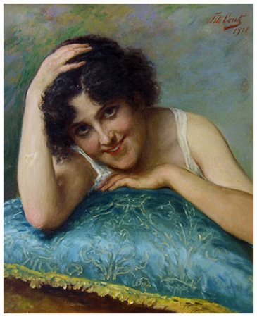 TITO CONTI Firenze 1842 – Firenze 1924 Senza titolo 1908 Olio su tela 52 x...