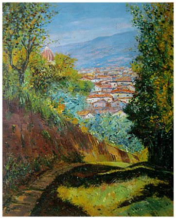 P. FALCIANI Periferia di Firenze Olio su pannello 40 x 32. Firma e titolo sul...