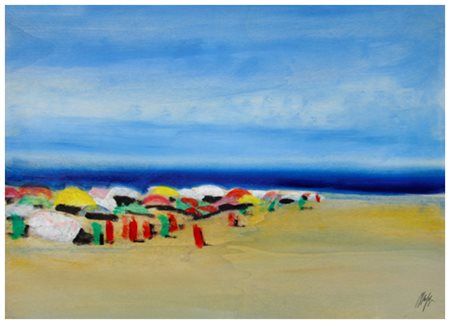 SALVATORE MAGAZZINI Pistoia 1955 Spiaggia libera Olio su tavola 50 x 70....