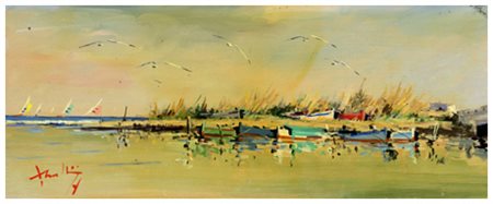 MARIO ROMBOLINI Livorno 1935 – Livorno 2014 Colombacce (Scolmatore) Olio su...