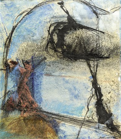 GIUSEPPE SANTOMASO 1907 - 1990 Senza titolo, 1957 Tecnica mista su carta, cm....