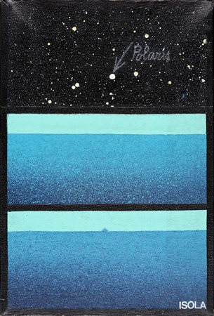 DAVIDE BENATI 1949 Viaggio verso isola, 1973 Tecnica mista su tela, cm. 29,5...