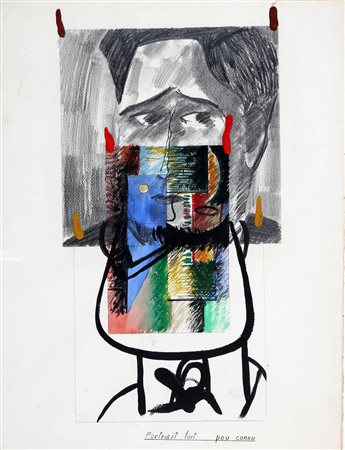 ALDO MONDINO 1938 - 2005 Portrait fort peu connu Tecnica mista su carta, cm....