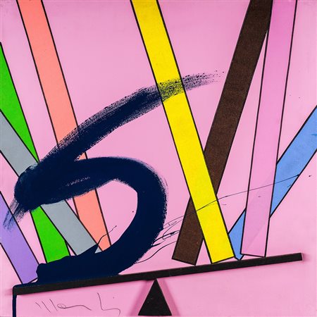 ALDO MONDINO 1938 - 2005 Blu/Giù, anni ’70 Olio e legno su tela, cm. 70 x 70...