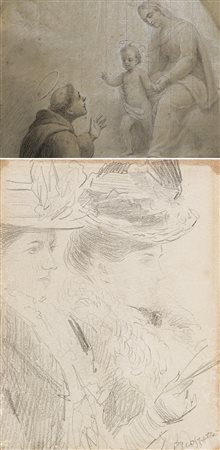 Lotto composto da due disegni: "Studio di figure femminili" attribuito a...