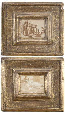 Scuola del secolo XVIIIDue disegni raffiguranti "Architetture"Penna e...