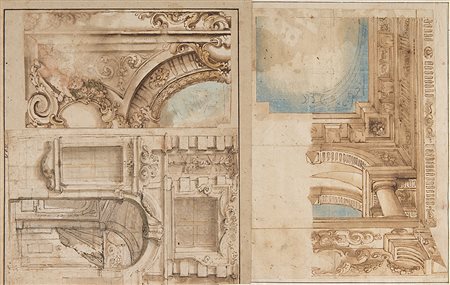 Scuola del secolo XVIIITre disegni su un unico foglio raffiguranti "Studi di...