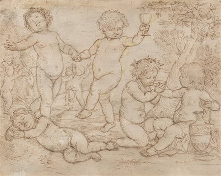Scuola nord europea del secolo XVIIIBaccanale con puttiPenna e inchiostro...