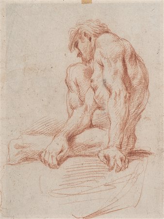 Artista del secolo XVIIFigura virile sedutaMatita rossa su carta mm...