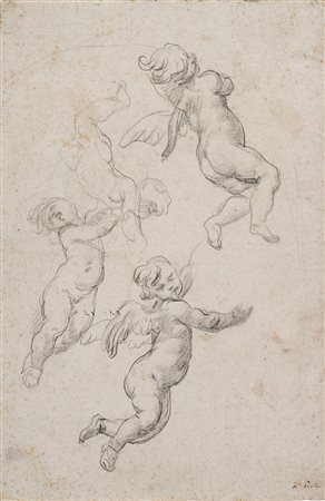 Domenico Piola (Genova 1627 - 1703)Quattro studi per angeliCarboncino su...