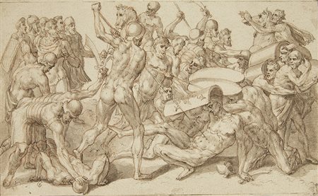 Frans Floris il Vecchio (Anversa 1517 - 1570)(attr.)BattagliaMatita rossa,...