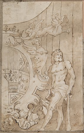 Artista del nord Europa del secolo XVIIEmblema con figura di Ercole...