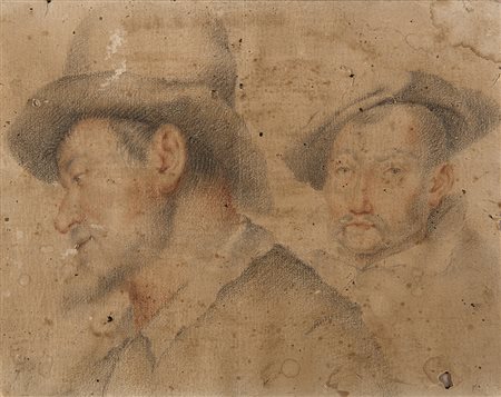 Artista fiammingo del secolo XVIIIStudio di due teste viriliCarboncino e...