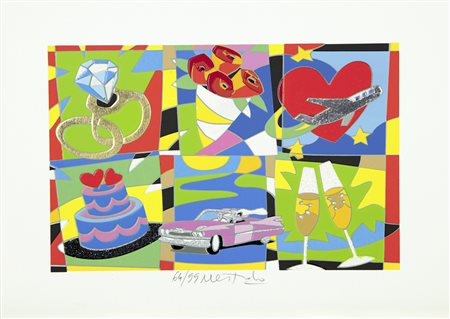 Ugo Nespolo Mosso 1941 "Happy days" serigrafia polimaterica a 35 colori su...