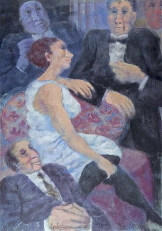 Remo Squillantini Stia 1920 – Firenze 1996 "Salotto" olio su tavola anno 1979...