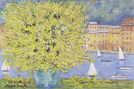 Michele Cascella Ortona 1892 - Milano 1989 " Fiori di Portofino" olio su tela...