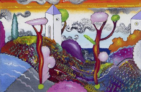 Luca Alinari Firenze 1943 " Rompicapi degli avverbi" acrilico su stoffa su...