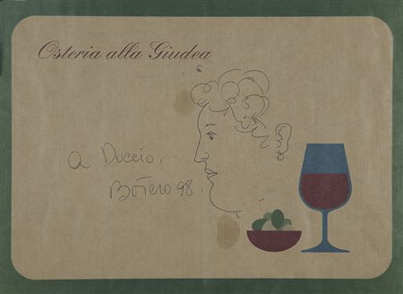 Fernando Botero Medellíne 1932 penna biro su carta disegno dedicato a Duccio...