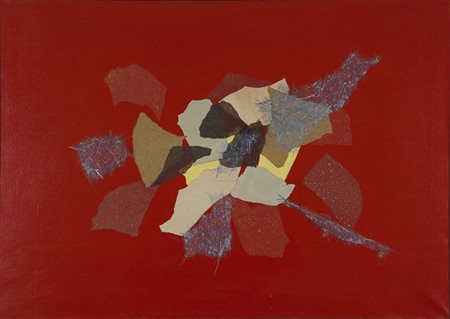 Giulio Turcato Mantova 1912 – Roma 1995) "Collage sul rosso" olio e collage...