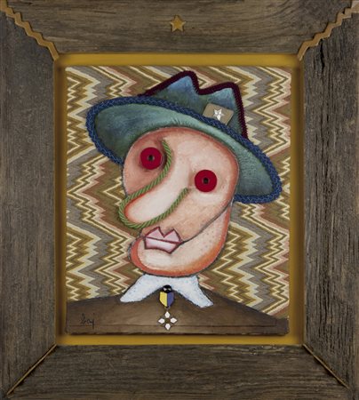 Enrico Baj Milano 1924 – Vergiate 2003 "Uomo con cappello" acrilici su...