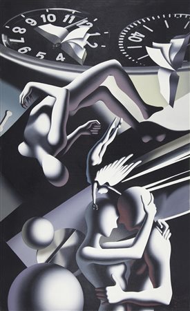 Mark Kostabi Los Angeles 1960 "Second change" olio su tela cm 130x79 Firmato...