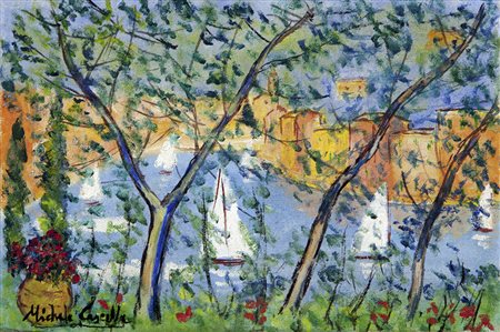 MICHELE CASCELLA Ortona 1892 - Milano 1989 " Fra gli alberi, Portofino" olio...
