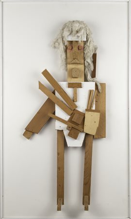 Enrico Baj Milano 1924 – Vergiate 2003 " Menelao " scultura in legno,...