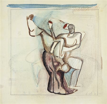 Sandro Chia Firenze 1946 tecnica mista su carta cm 50,5x52 firmata in basso a...