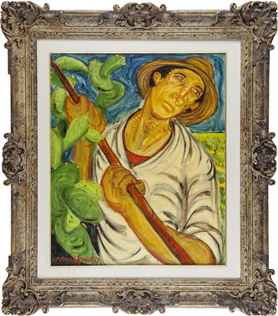 Giuseppe Migneco Messina 1903 – Milano 1997 olio su tela cm 60x50 firmato in...