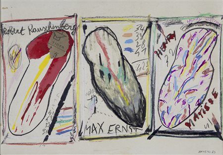 Bruno Donzelli Napoli 1941 "Max Ernst orme" pittura e collage su cartoncino...