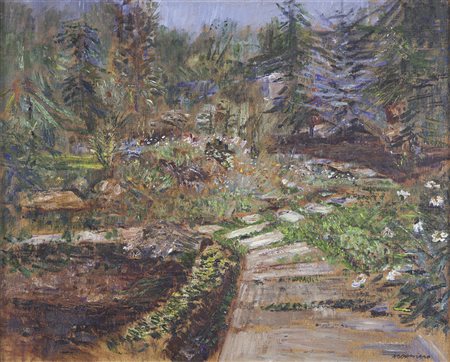 Natale Addamiano Bitetto 1943 "Giardino" olio su tela anno 1983 cm 40x50...