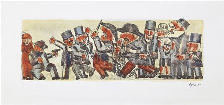 Franz Borghese Roma 1941 - 2005 "Guardie e ladri" incisione a colori es. n....