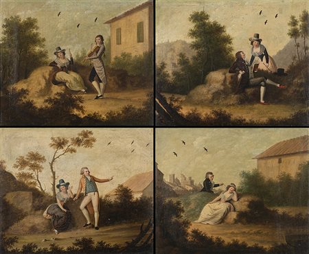 Scuola inglese della fine del secolo XVIIIScene di vita all'apertoOtto...